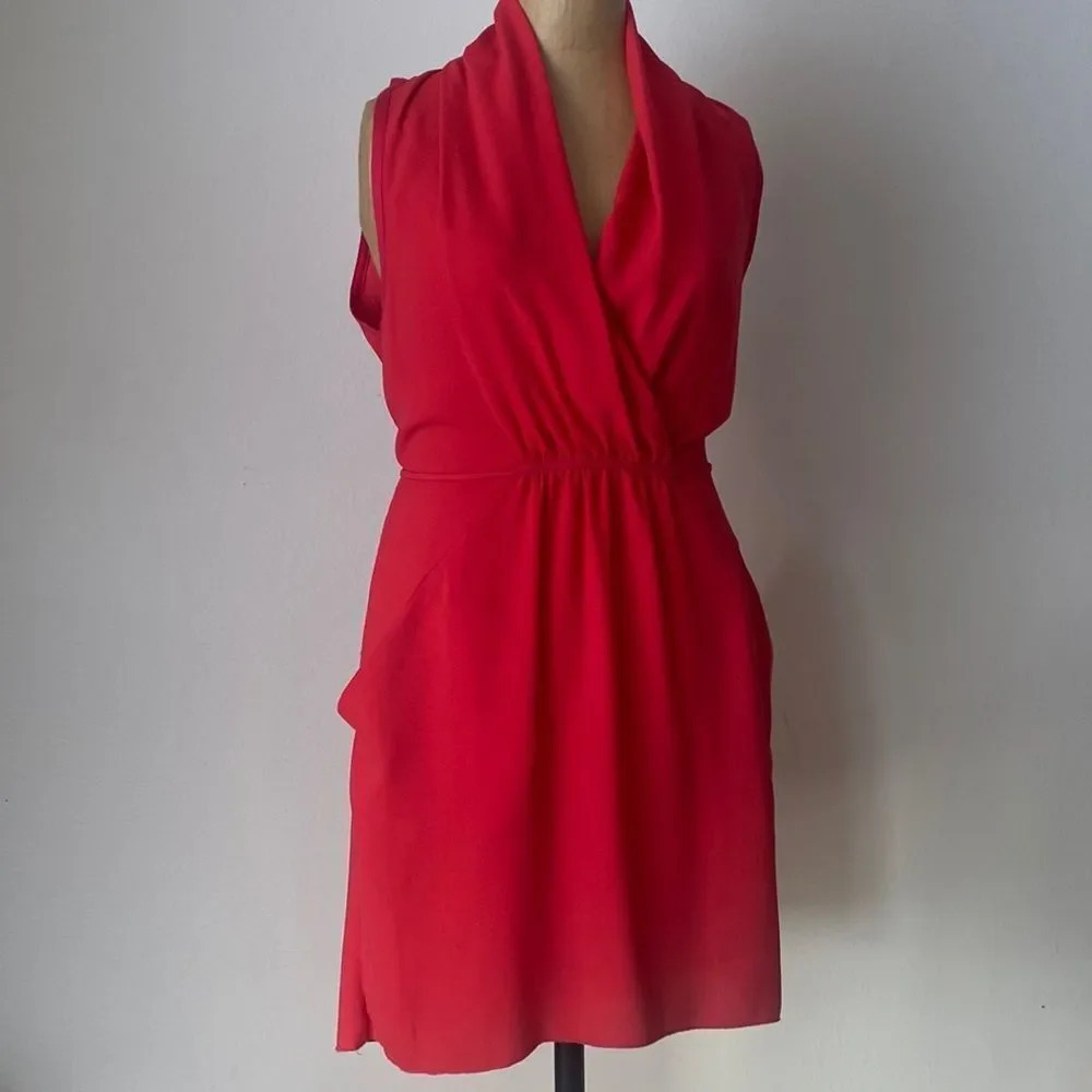 WILFRED red short dress sz S tie at waist lined pockets excellent condition